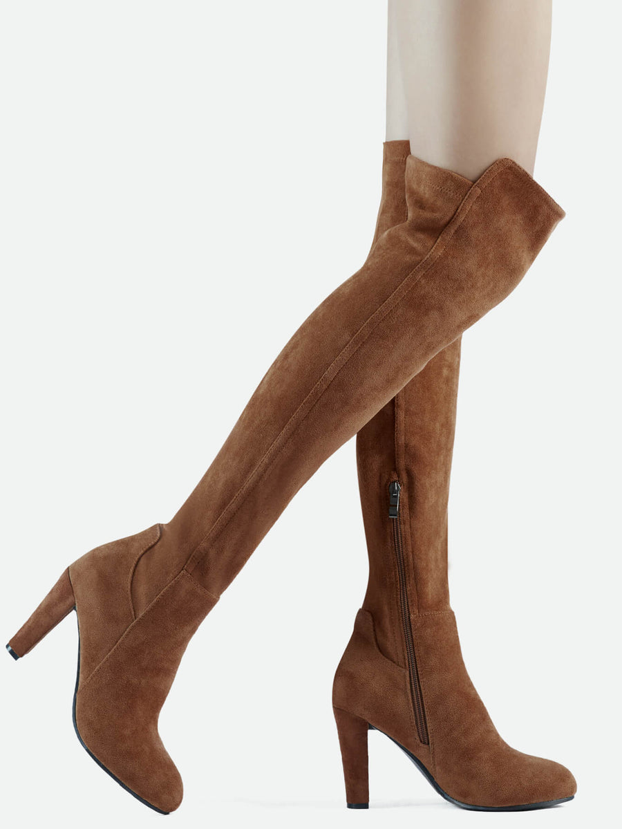 Buy Taupe Faux Suede Heeled Boots 8 | Boots | Tu