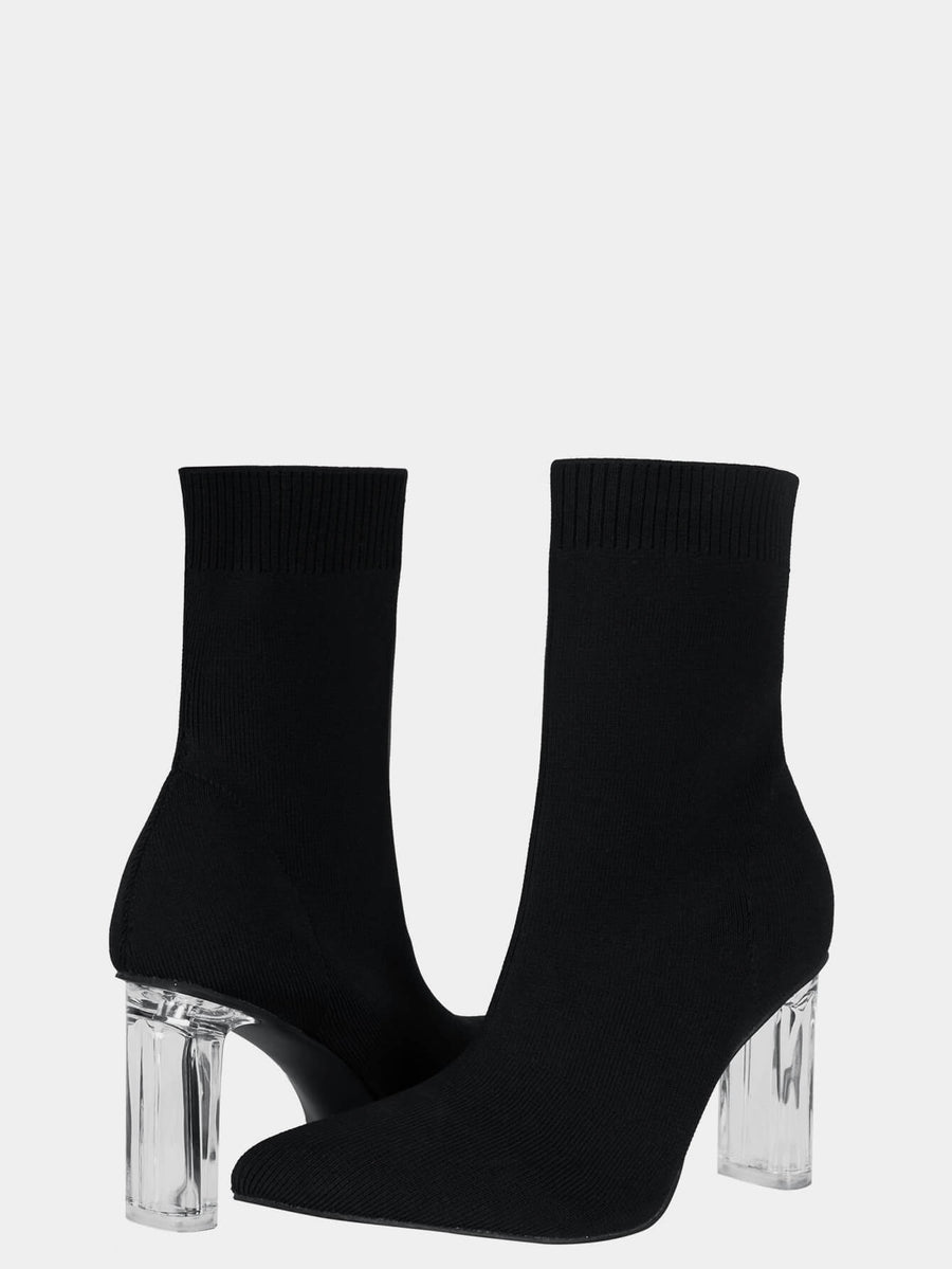 RIBBED MID-HEIGHT HEELED ANKLE BOOTS - Black